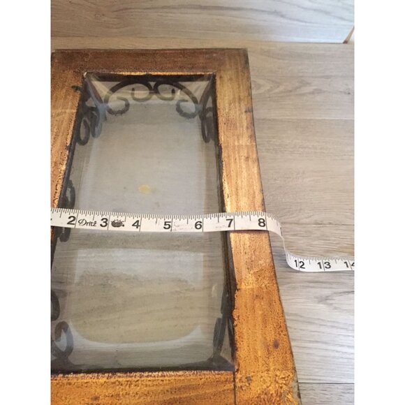 Rustic Metal & Glass Rectangular Centerpiece With Scrollwork Design Gold Finish - Picture 5 of 5
